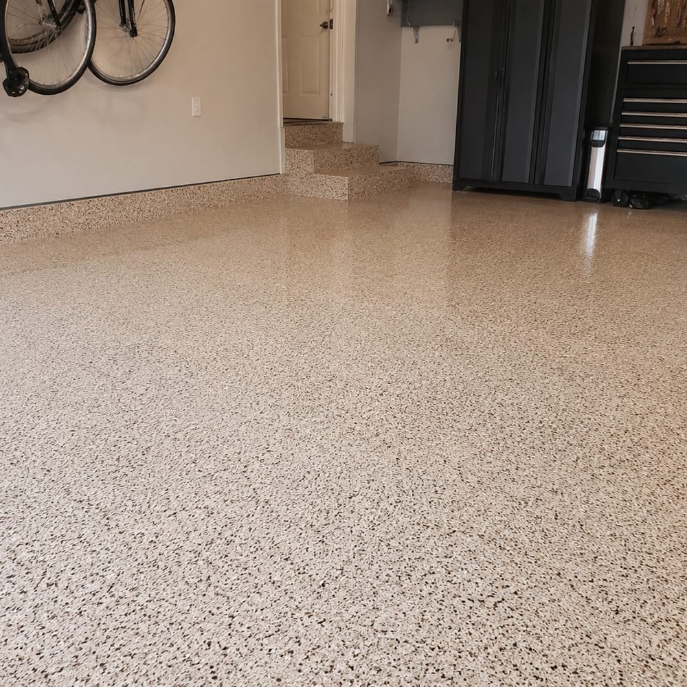Plancher époxy flocons décoratifs à Mascouche